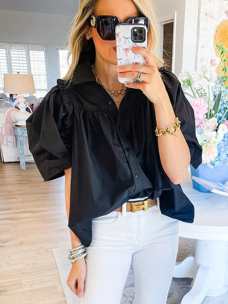 Black Blouse with Puff Sleeves