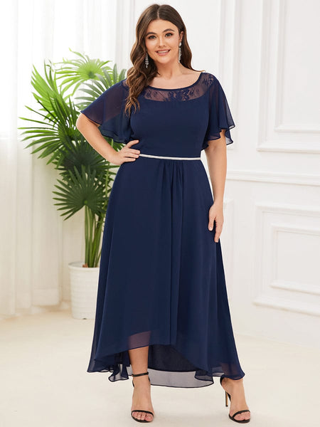 Elegant Boat Neck A-Line Midi Dress for Plus Size Women