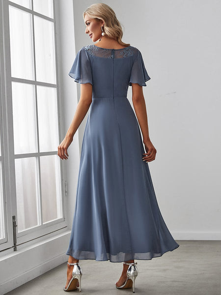 Elegant Boat Neck A-Line Midi Dress with Asymmetrical Hemlines