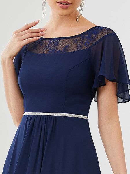 Elegant Boat Neck A-Line Midi Dress with Asymmetrical Hemlines