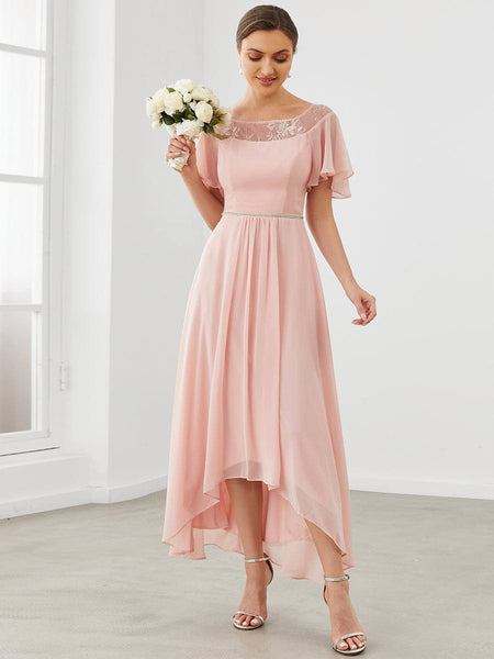 Elegant Boat Neck A-Line Midi Dress with Asymmetrical Hemlines