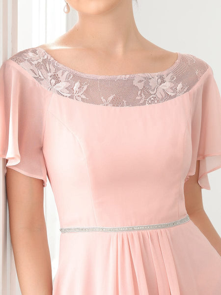 Elegant Boat Neck A-Line Midi Dress with Asymmetrical Hemlines