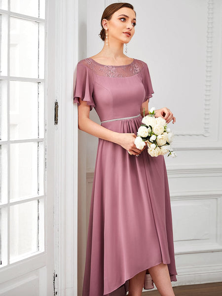 Elegant Boat Neck A-Line Midi Dress with Asymmetrical Hemlines