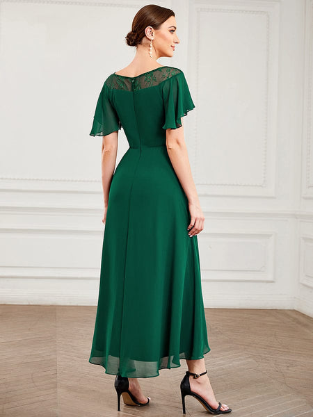 Elegant Boat Neck A-Line Midi Dress with Asymmetrical Hemlines