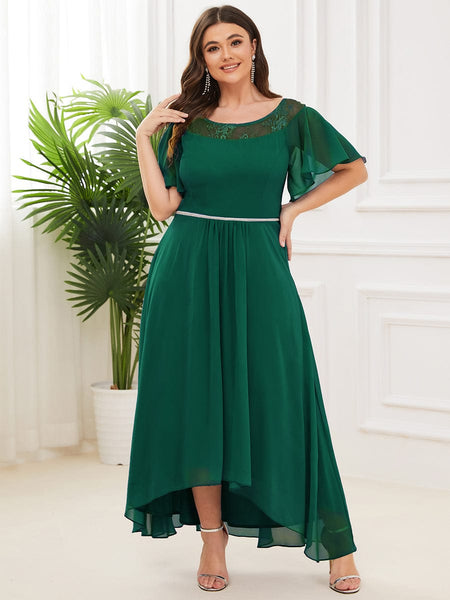 Elegant Boat Neck A-Line Midi Dress with Asymmetrical Hemlines