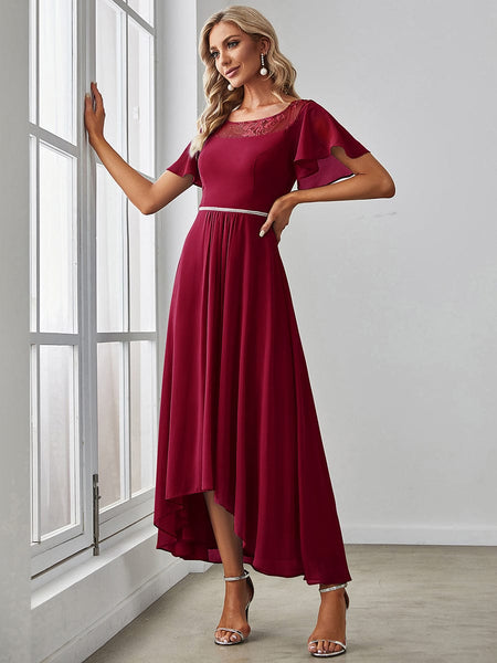 Elegant Boat Neck A-Line Midi Dress with Asymmetrical Hemlines