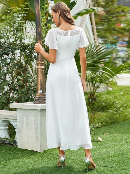 Elegant Boat Neck A-Line Midi Dress with Asymmetrical Hemlines