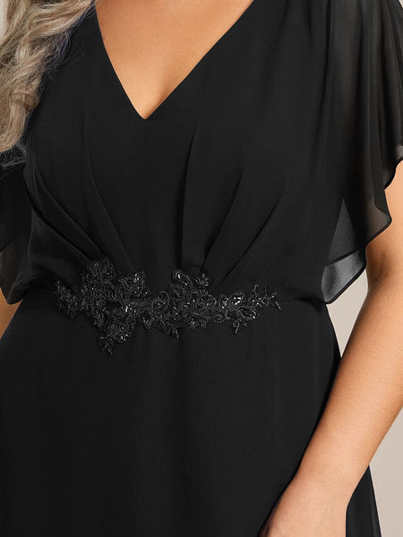 Elegant Chiffon Formal Dress with Lotus Leaf Hem and Short Sleeves