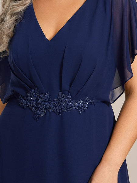 Elegant Chiffon Formal Dress with Lotus Leaf Hem and Short Sleeves