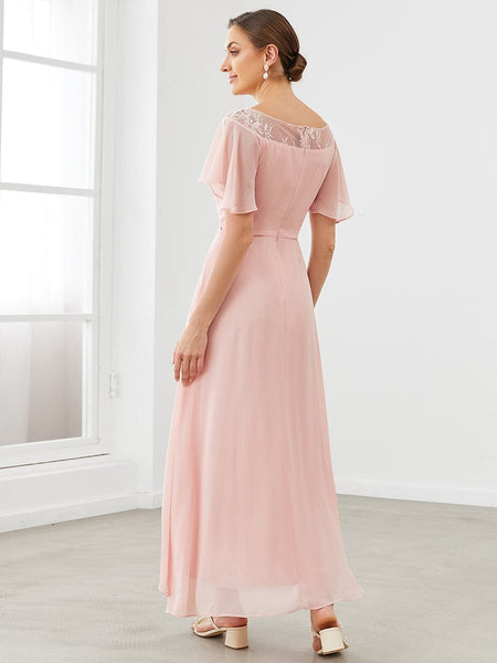 Elegant Chiffon Mother of the Bride Dress with Ruffle Sleeves and Asymmetrical Hem