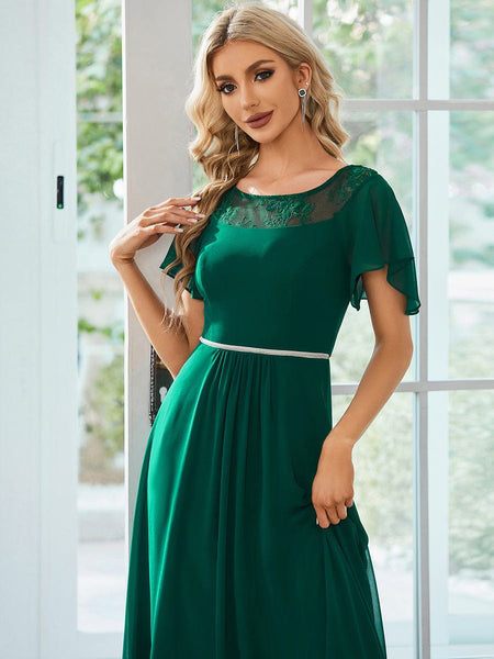 Elegant Chiffon Mother of the Bride Dress with Ruffle Sleeves and Asymmetrical Hem