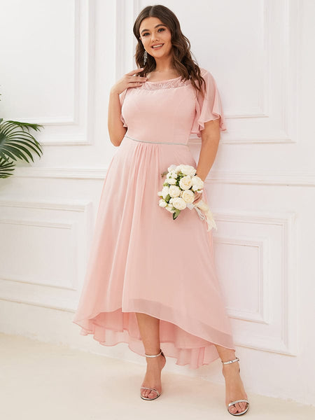 Elegant Chiffon Mother of the Bride Dress with Ruffle Sleeves and Asymmetrical Hem