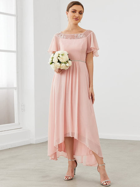 Elegant Chiffon Mother of the Bride Dress with Ruffle Sleeves and Asymmetrical Hem