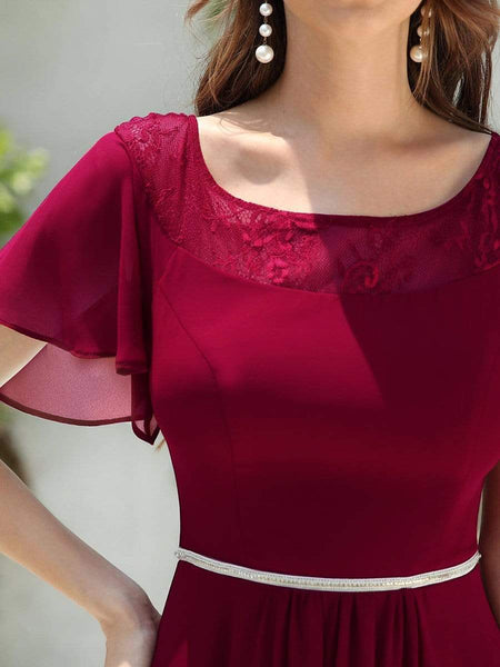 Elegant Chiffon Mother of the Bride Dress with Ruffle Sleeves and Asymmetrical Hem