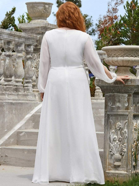 Women's Embellished V-Neck Chiffon Gown with Split Sleeves