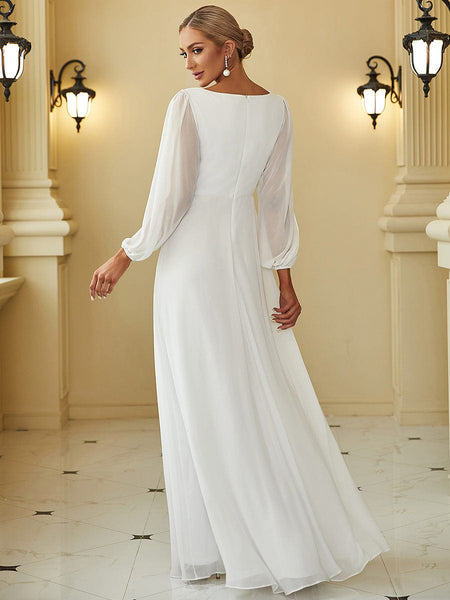 Women's Embellished V-Neck Chiffon Gown with Split Sleeves