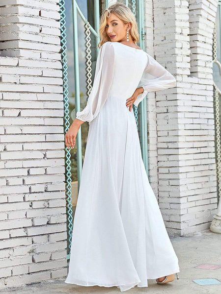 Women's Embellished V-Neck Chiffon Gown with Split Sleeves
