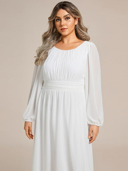 Women's Navy Empire Waist Chiffon Gown with Sheer Puff Sleeves