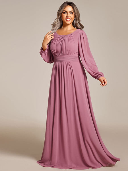 Women's Navy Empire Waist Chiffon Gown with Sheer Puff Sleeves