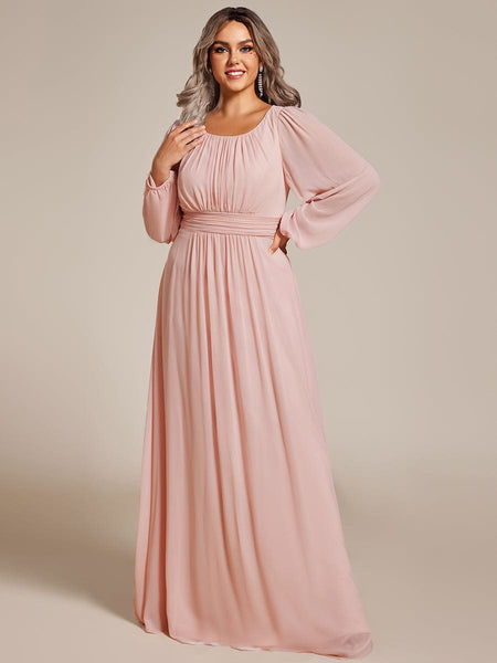 Women's Navy Empire Waist Chiffon Gown with Sheer Puff Sleeves