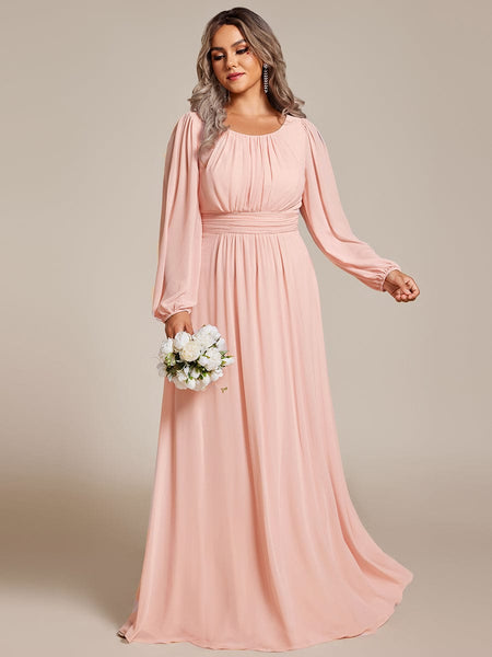 Women's Navy Empire Waist Chiffon Gown with Sheer Puff Sleeves