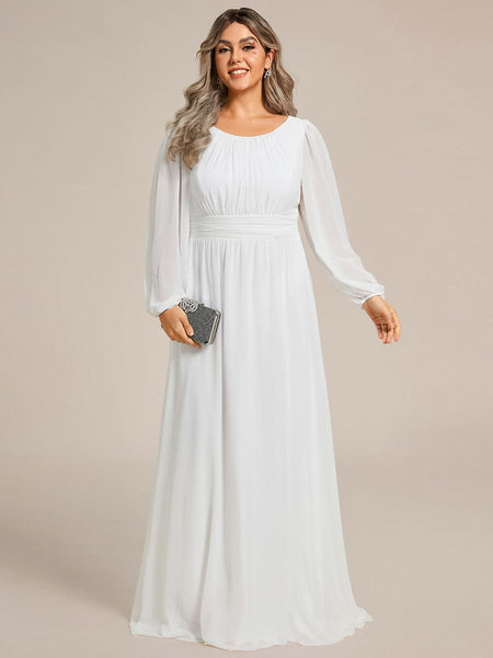 Women's Navy Empire Waist Chiffon Gown with Sheer Puff Sleeves