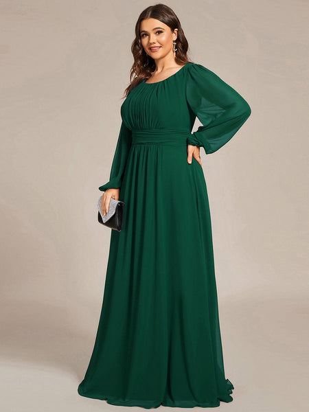 Women's Navy Empire Waist Chiffon Gown with Sheer Puff Sleeves