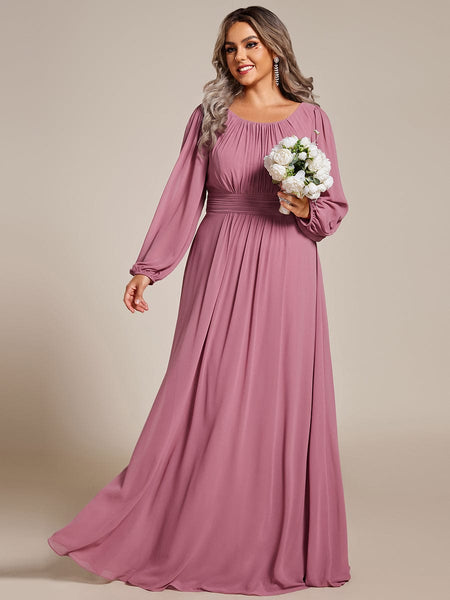 Women's Navy Empire Waist Chiffon Gown with Sheer Puff Sleeves