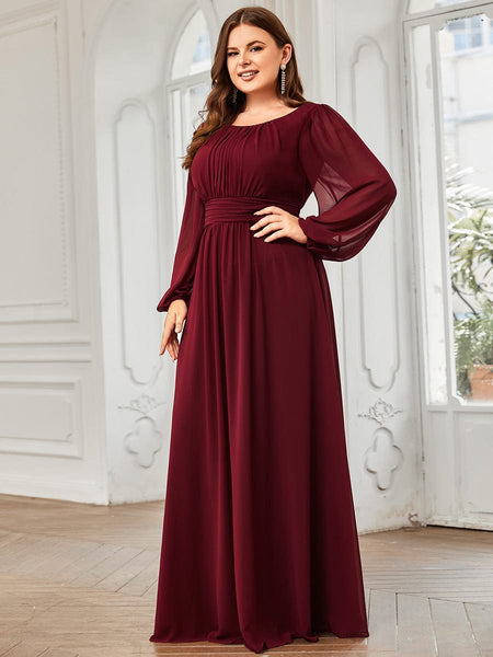 Women's Navy Empire Waist Chiffon Gown with Sheer Puff Sleeves