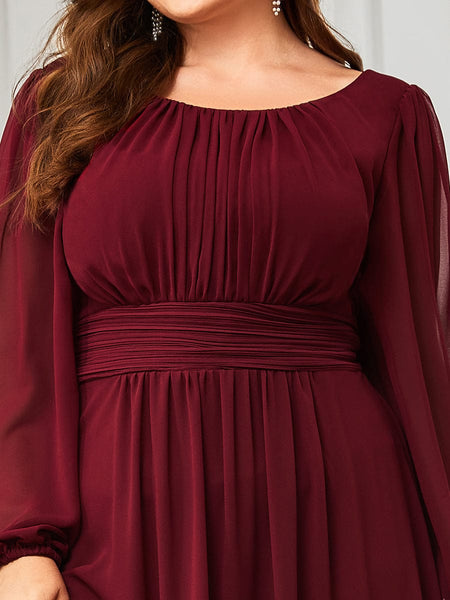 Women's Navy Empire Waist Chiffon Gown with Sheer Puff Sleeves