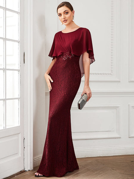 Elegant Fishtail Ruffles Sleeves Mother of Bridesmaid Gown