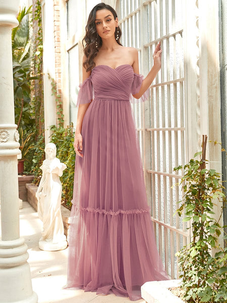Elegant Floor-Length Strapless Ruffles A-Line Evening Gown