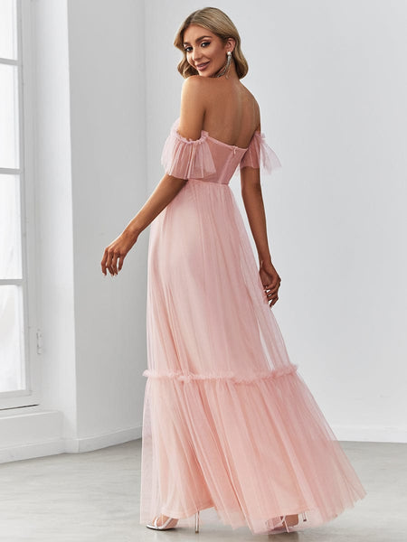 Elegant Floor-Length Strapless Ruffles A-Line Evening Gown