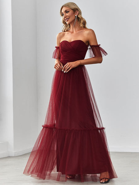 Elegant Floor-Length Strapless Ruffles A-Line Evening Gown