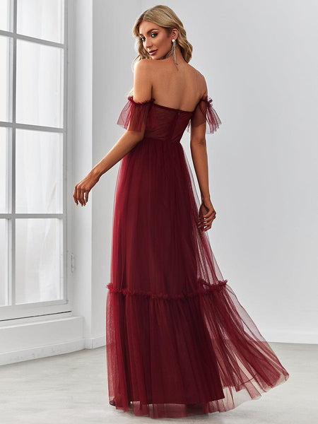 Elegant Floor-Length Strapless Ruffles A-Line Evening Gown