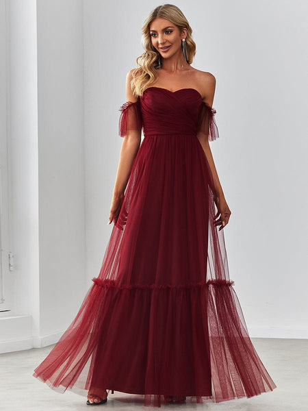 Elegant Floor-Length Strapless Ruffles A-Line Evening Gown