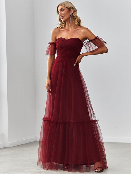 Elegant Floor-Length Strapless Ruffles A-Line Evening Gown