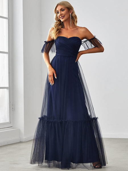 Elegant Floor-Length Strapless Ruffles A-Line Evening Gown