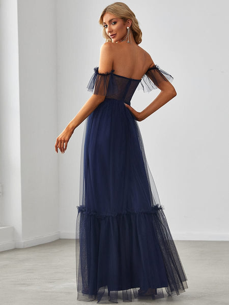 Elegant Floor-Length Strapless Ruffles A-Line Evening Gown