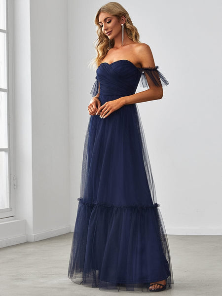 Elegant Floor-Length Strapless Ruffles A-Line Evening Gown