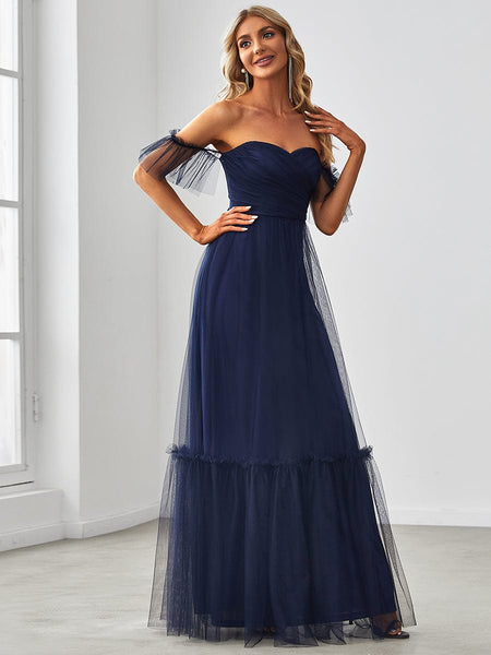 Elegant Floor-Length Strapless Ruffles A-Line Evening Gown