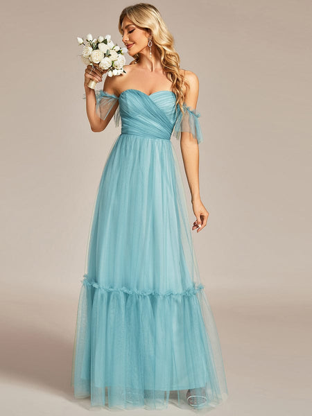 Elegant Floor-Length Strapless Ruffles A-Line Evening Gown