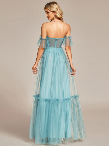 Elegant Floor-Length Strapless Ruffles A-Line Evening Gown