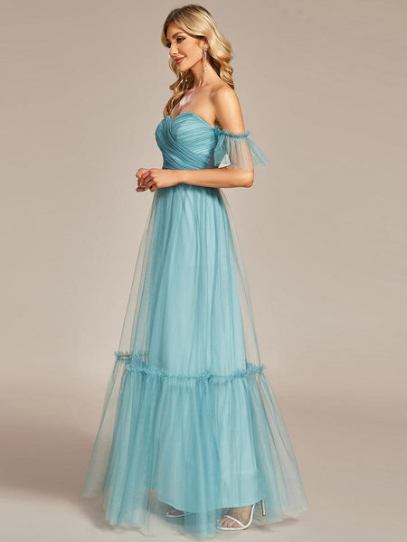 Elegant Floor-Length Strapless Ruffles A-Line Evening Gown