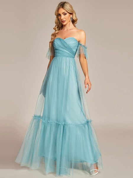 Elegant Floor-Length Strapless Ruffles A-Line Evening Gown