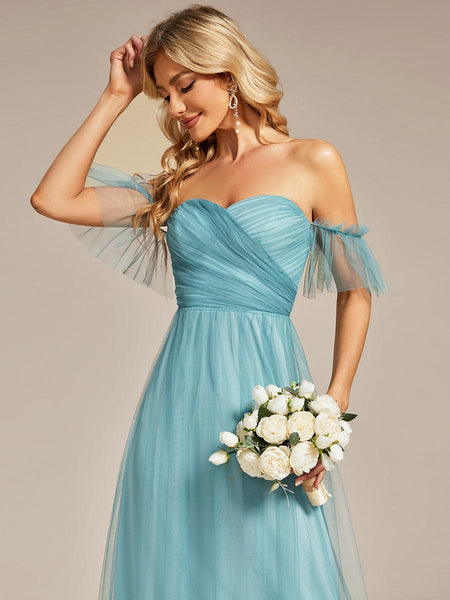 Elegant Floor-Length Strapless Ruffles A-Line Evening Gown