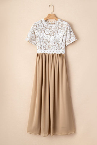 Elegant Floral Lace High Waist Chiffon Maxi Dress