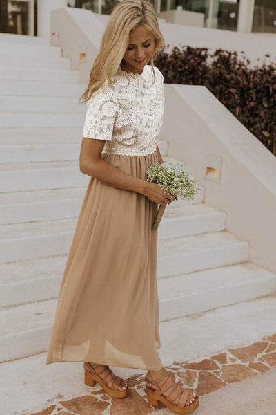 Elegant Floral Lace High Waist Chiffon Maxi Dress