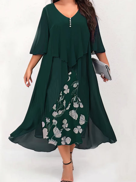 Dark Blue Midi Dress with White Flowers