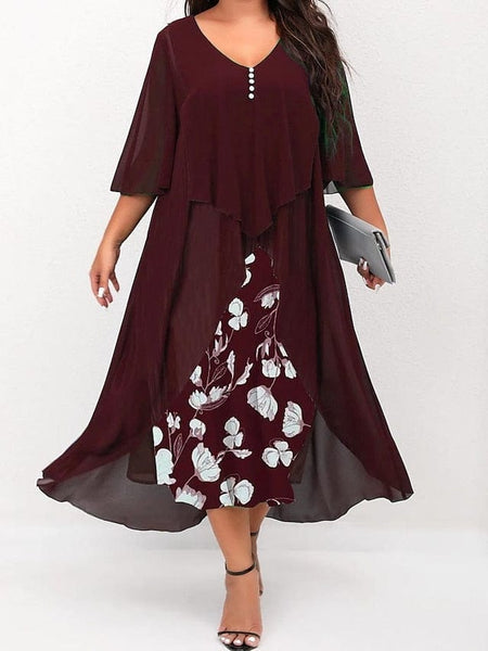 Dark Blue Midi Dress with White Flowers